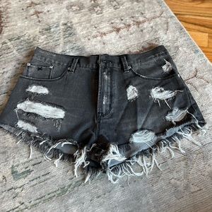 RES denim faded black distressed shorts